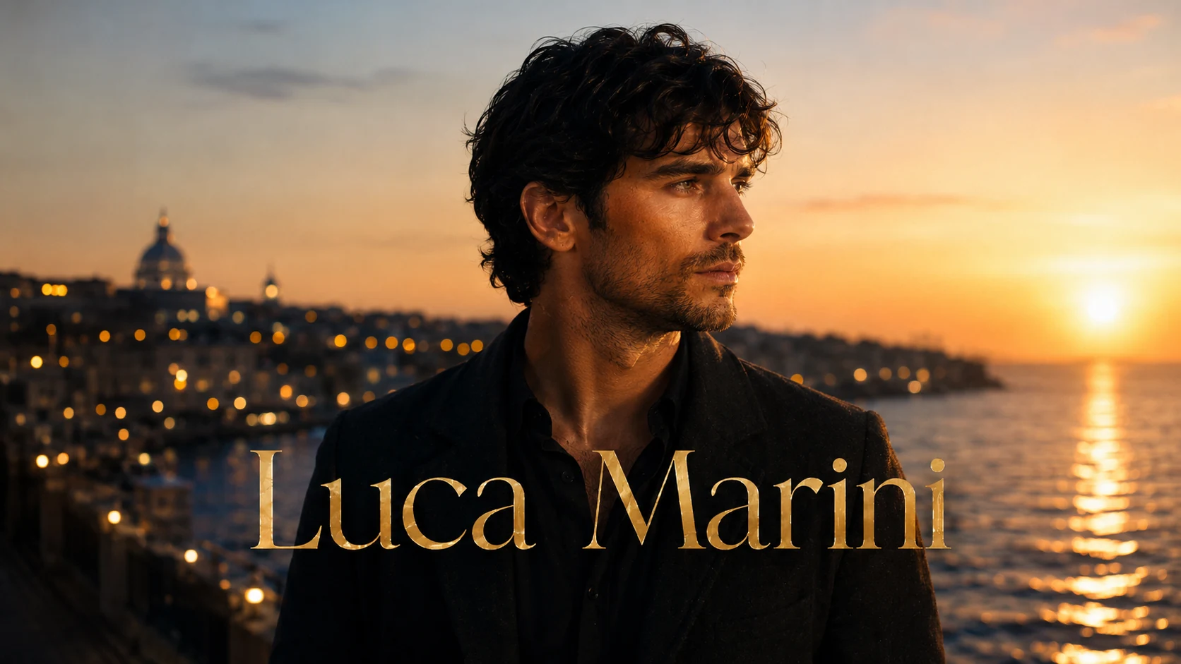 Luca Marini by the sea at sunset
